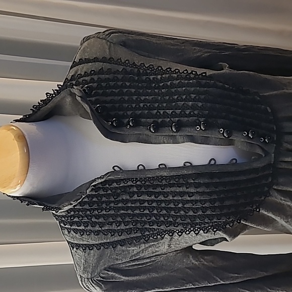 Plenty by Tracy Reese Top Blouse Grey Ruffles Button Up Soft High Collar - Picture 3 of 14